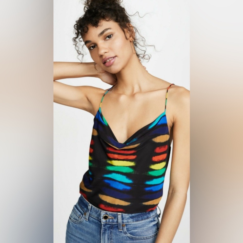 Alice + Olivia Harmon Silk Rainbow Stripe Tank Top Cowl Neck size M